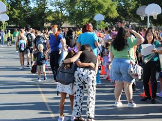 students lined up for school to start