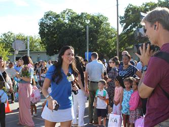 students lined up for school to start