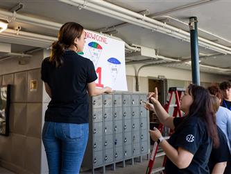staff preparing sign 