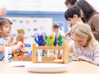 wide angle of students making crafts