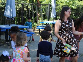 students blowing bubbles